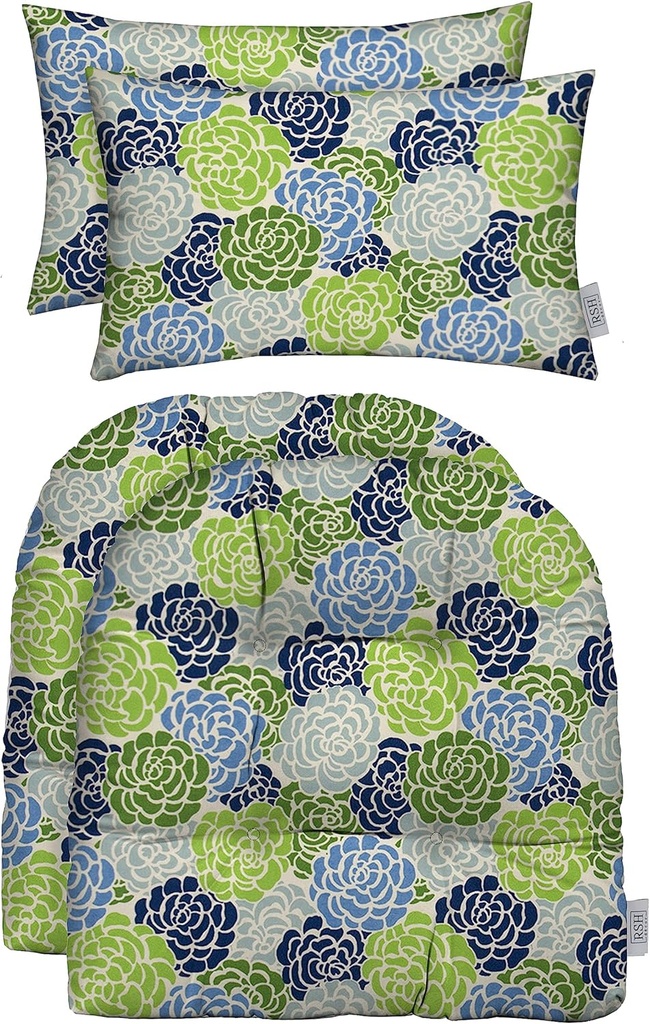 RSH DECOR: Tufted U-Shapes & Lumbars 2 of Each | 19” x 19” & 20" x 12" | Water-Resistant Spun Fabric | Outdoor Wicker Cushions & Support Pillows for Patio Furniture | Livi Courtyard Floral