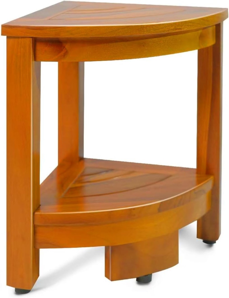 16.5" Teak Corner Shower Bench with Storage Shelf for Shaving Legs, Teak Shower Stool for Inside Shower, Waterproof Shower Foot Rest, Shower Seat for Bathroom, Indoor & Outdoor Use