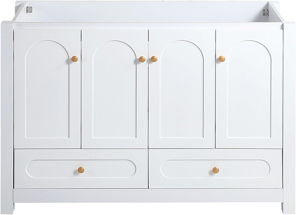 47 Inch Bathroom Vanity Without Sink No Top Freestanding Bath with Drawers and Doors Arched Front Soft Close Storage Cabinet Base Only White