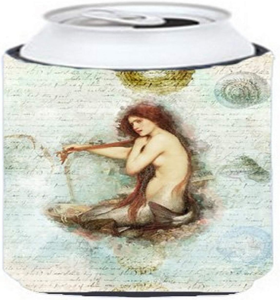 Caroline's Treasures SB3047CC Beach Mermaid Sitting Can or Bottle Hugger Cooler Washable Drink Sleeve Collapsible Beverage Insulated Holder, Can Hugger, Multicolor