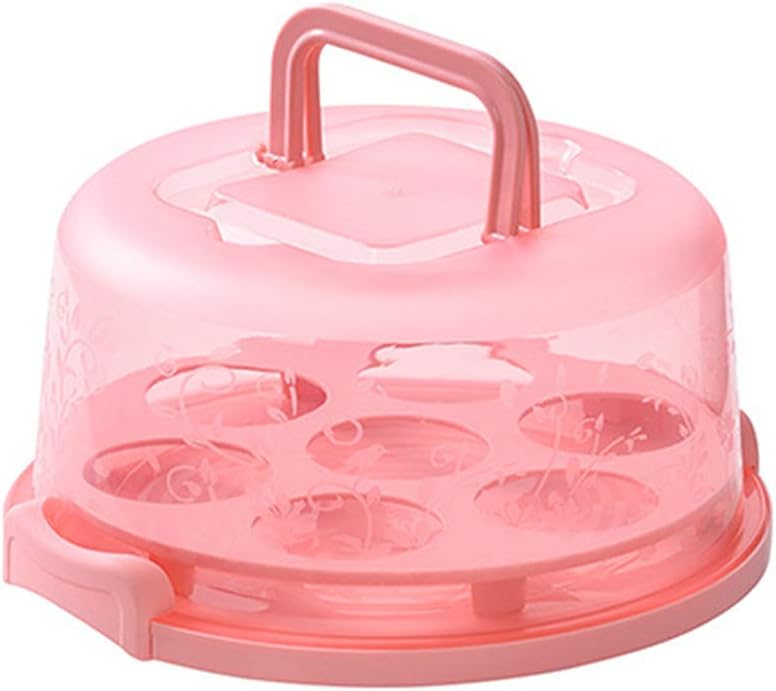 Cake Carrier with Lid and 2 Handle, Cake Stand with Lid, Cake Transport Storage Cupcake Container 7 Round Holes, 3 in 1 Transport Container Boxes for Cake Pie Muffin Pizza, Portable Cake Carriers