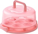 Cake Carrier with Lid and 2 Handle, Cake Stand with Lid, Cake Transport Storage Cupcake Container 7 Round Holes, 3 in 1 Transport Container Boxes for Cake Pie Muffin Pizza, Portable Cake Carriers