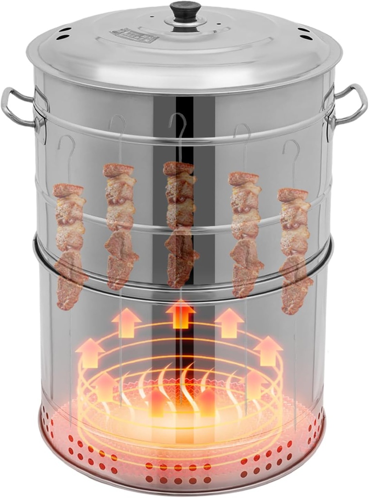 Stainless Steel Charcoal Hanging Grill, 16 * 26 Inch Portable Smokeless BBQ Barrel Grill for Outdoor Cooking, Camping, Backyard, Travel, 360° Hanging Design