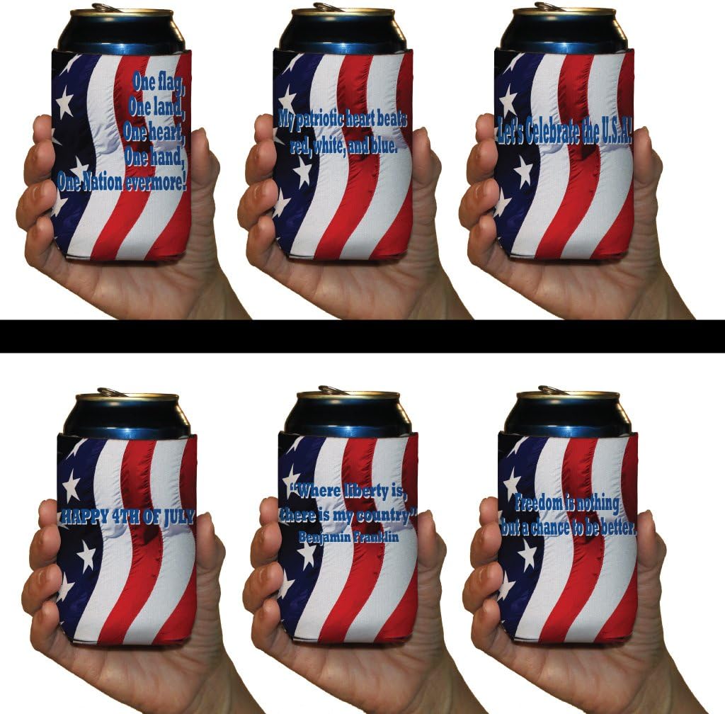 Fourth of July Can Cooler Set -6 different designs- Set of 6