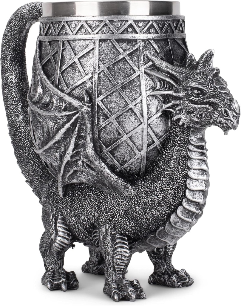 Cottage Garden Dragon Antique Silver 14 ounce Stainless Steel Insert Goblet Chalice Mug