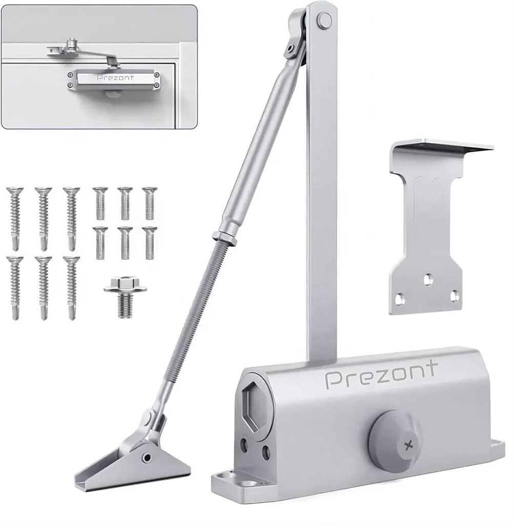 Hydraulic Automatic Door Closer – Heavy Duty Adjustable Closer (Up to 150 lbs) for Home & Commercial Use – Aluminum Alloy Auto Shut System for Interior & Exterior Doors