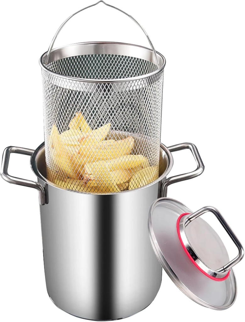 Deep Fryer Pot for Kitchen French Fries and Chicken - Stainless Steel Asparagus Pot with Basket and Lid - 3.5L/5.5L Capacity Vegetable Steamer Spaghetti Pasta Cooker (5.5L)
