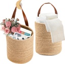 YOUEON Set of 2 Jute Hanging Basket 7.8" x 6.7", Small Wall Hanging Planter Baskets, Natural Jute Woven Storage Basket for Flower Plants Towels Sunglasses Wallet Keys, Boho Decor