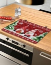 Christmas Countertop Burners Protection Mats for Kitchen, Gnome Tree Snowflakes Red Plaid Rubber Stove Top Cover Mat, Heat Proof Mats Cooktop Cover for Counter Dish Drying Mat, 31"x24"