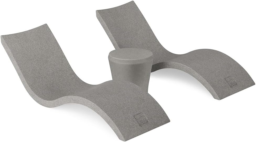 Ledge Lounger Signature Chaise Set of 2 + Affinity Side Table – in Pool Lounger Designed for Shallow Shelves Up to 9” – Outdoor Patio Sun Shelf & Poolside Furniture Bundle (Sandstone)