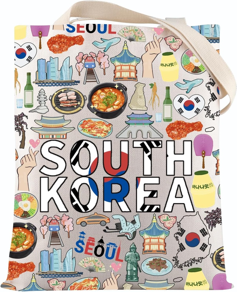 VAMSII South Korea Seoul Souvenirs Gifts South Korea Food Lover Tote Bag Korean Landmarks Gifts