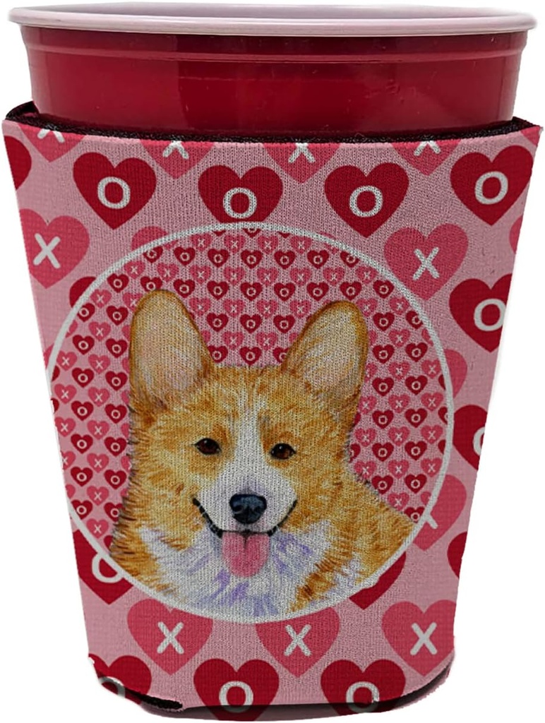 Caroline's Treasures SS4486RSC Corgi Hearts Love and Valentine's Day Red Cup Hugger Cup Cooler Sleeve Hugger Machine Washable Drink Sleeve Hugger Collapsible Insulator Beverage Insulated Holder