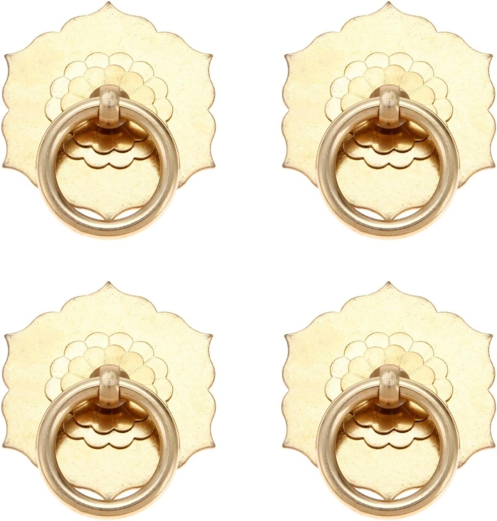 Yetaha 4PCS Antique Brass Ring Pulls,Vintage Hexagon Flower Ring Handles,Furniture Classical Solid Drop Knobs for Drawer Dresser Closet Wardrobe Cupboard Door Kitchen Bedroom Decoration
