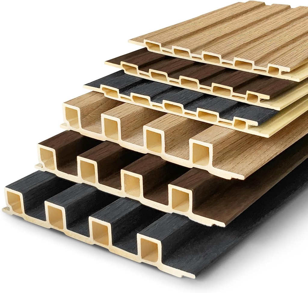 Upick WPC Slat Wall Panels, 6 Pack 6.6 x 6.6 in 3D Wood Wall Panels Fluted Textured for Interior Wall Decor, Sample Pack