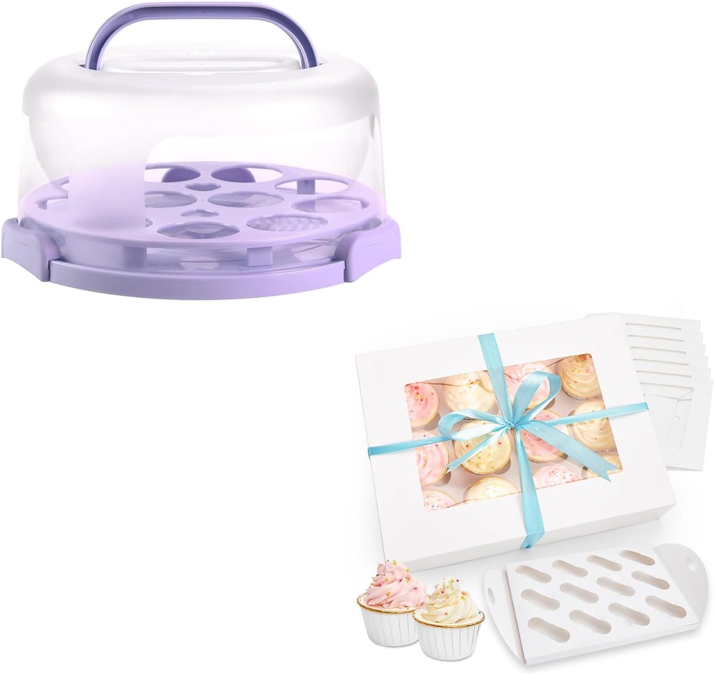 Ohuhu Cake Holder Cupcake Boxes, Upgraded Thicken 12 Pack 12 Count Cupcake Containers