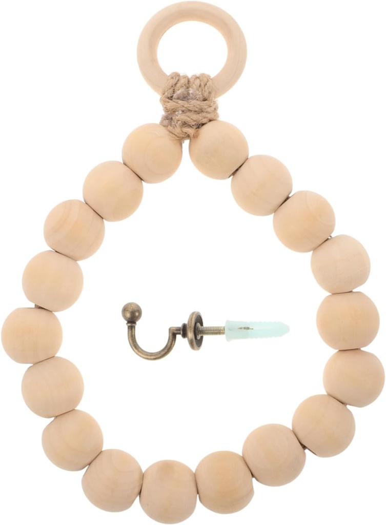 Wood Bead Wall Mount Towel Ring Holder Rustic Hand Towel Holder for Bathroom and Kitchen Simple Installation Resistant Bathroom Hardware