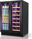 24 Inch Wine and Beverage Refrigerator，90 Can & 21 Bottle Dual Zone Wine Fridge Cooler, Built-In or Under Counter Fridge with 3 LED, Fast Cooling & Low Noise for Home/Kitchen