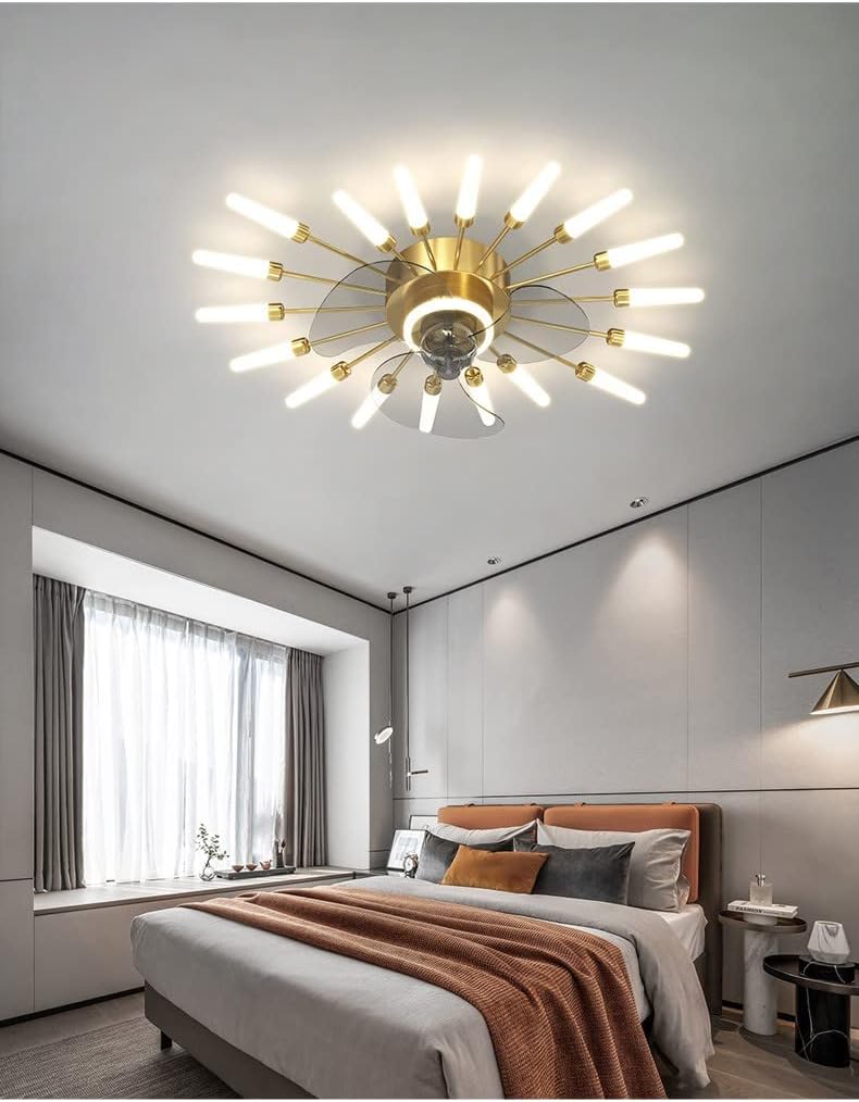 Ceiling Fan with Lights Remote Control Modern Multi-Head Fan Ceiling Lamp LED Dimmable for Bedroom Kitchen Living Room(Gold,26 Heads)