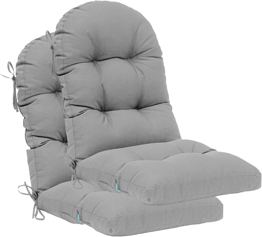 QILLOWAY Indoor/Outdoor High Back Chair Cushion for Adirondack,Spring/Summer Seasonal All Weather Replacement Rocking Chair Cushions. (Set of 2, Grey)