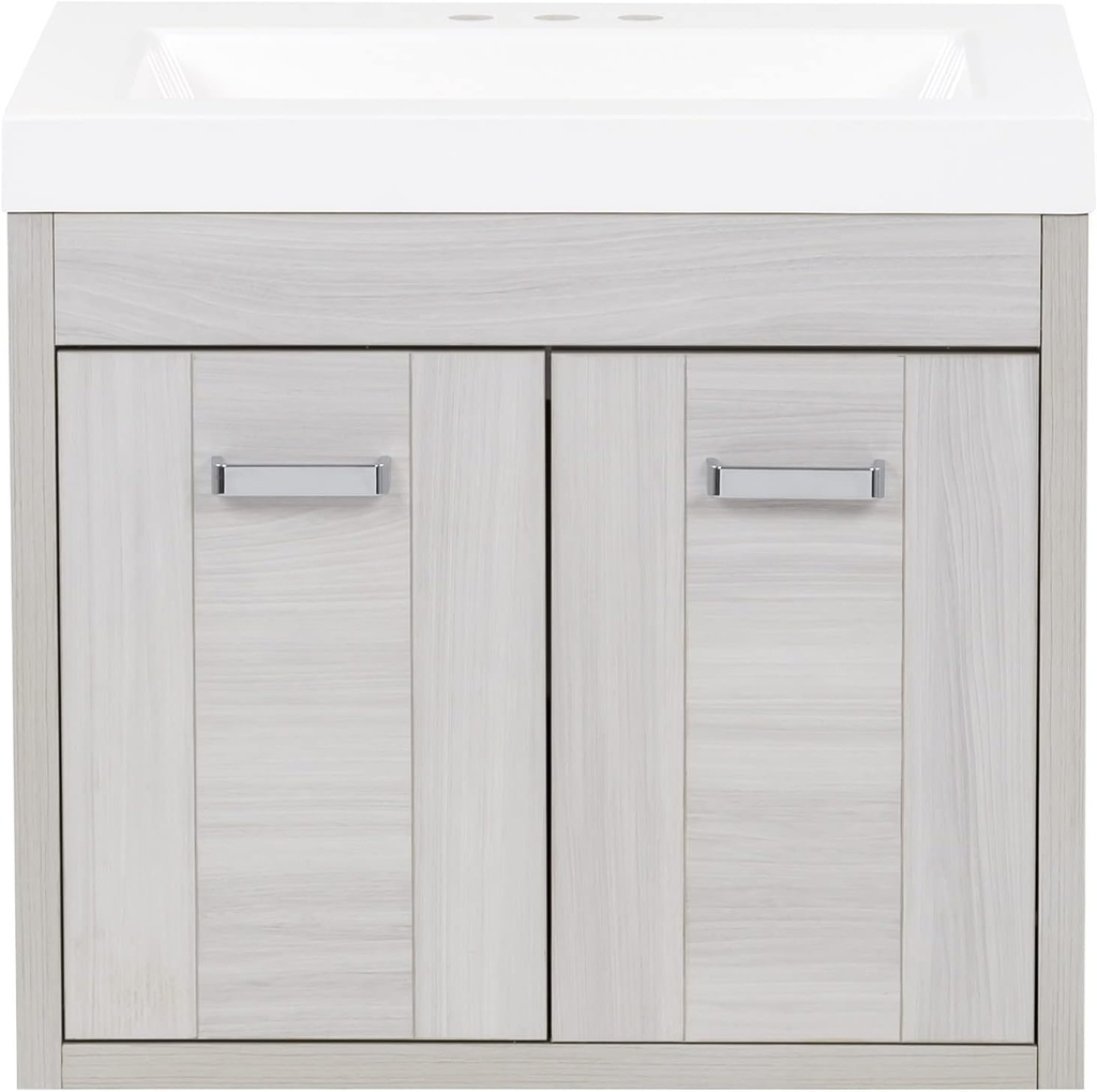 Spring Mill Cabinets Marlowe Floating Bathroom Vanity with 2-Door Cabinet and White Countertop with Integrated Sink, 24.5" W x 18.75" D x 22.25" H, Elm Sky