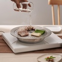 Stainless Steel Steam Food Warmer Pan with Perforated Tray, Food Steamer, Multipurpose Cooking Pan for Steaming, Boiling, and Warming Food, Korean Style Communal Food Dishes (Silver, 20.6cm / 8.12inch)