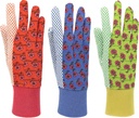 Women's Gardening Gloves, Soft Cotton Jersey, Floral Print, PVC Dot Grip, Comfortable & Durable Multi color Green, Red, Blue