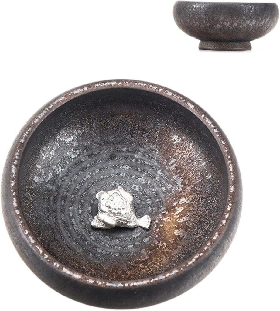 手工镶银 Ceramic Tea Cup, Sake Cup,Ceramic Tea Set 琉金釉主人粗陶银鱼杯品茗杯功夫茶盏碗普洱单杯 AA-000888