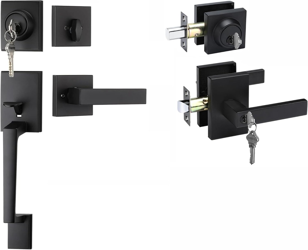 Haidms Black Front Door Handle and Deadbolt Set