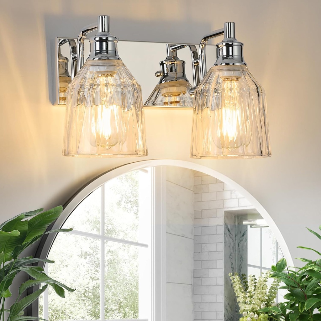 2 Light Bathroom Light Fixtures Modern Chrome Vanity Lights for Bathroom Lighting Fixtures Over Mirror with Thickened Glass Shade for Cabinet Mirror Bedroom Hallway