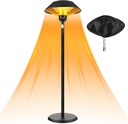 Patio Electric Outdoor Heater Stainless Steel 1500W Standing Infrared Heaters with Dust Cover for Indoor/Outdoor Use, 3 Heat Settings, Fast Heating, Height Adjustable, Tip-Over Protection