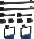10-Pieces Matte Black Bathroom Accessories Set, 23.6 Inch Bath Towel Bar Set, Stainless Steel Bathroom Hardware Set, Towel Racks for Bathroom Wall Mounted
