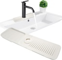 24inch Kitchen Sink Splash Guard, Silicone Faucet Handle Drip Catcher Tray Mat for Kitchen Sink Accessories Gadgets, Drying Mat for Kitchen Counter Bathroom (White)