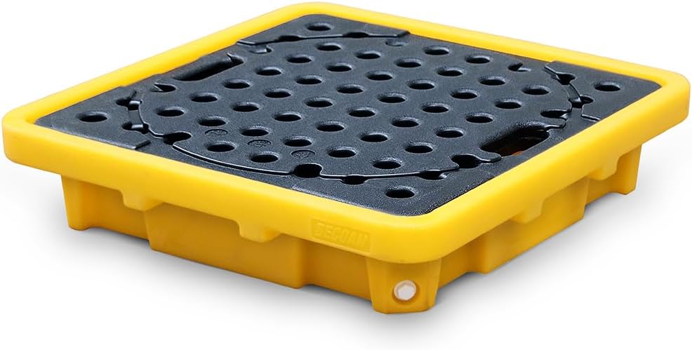 Spill Containment Pallet 26 * 26 * 7inches with Drain Spill Platform Polyethylene Spill Containment Tray, Yellow