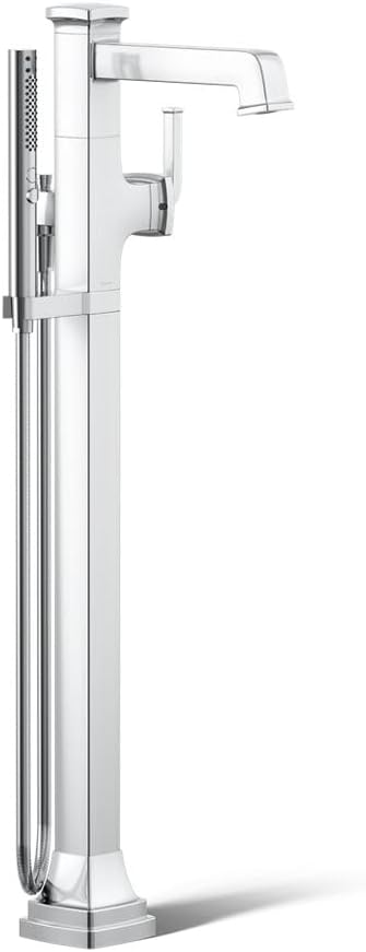 Kohler T27408-4-CP Riff® Floor-mount bath filler trim with handshower, Polished Chrome