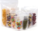 SumDirect 100pcs 5.5x9 Inches Clear Stand Up Food Bags, Zipper Stand-up Reusable Sealing Food Pouches Snack Packing Bag with Tear Notch Heat Resealable for Storing, Cookie, Snack Tea and Drinking