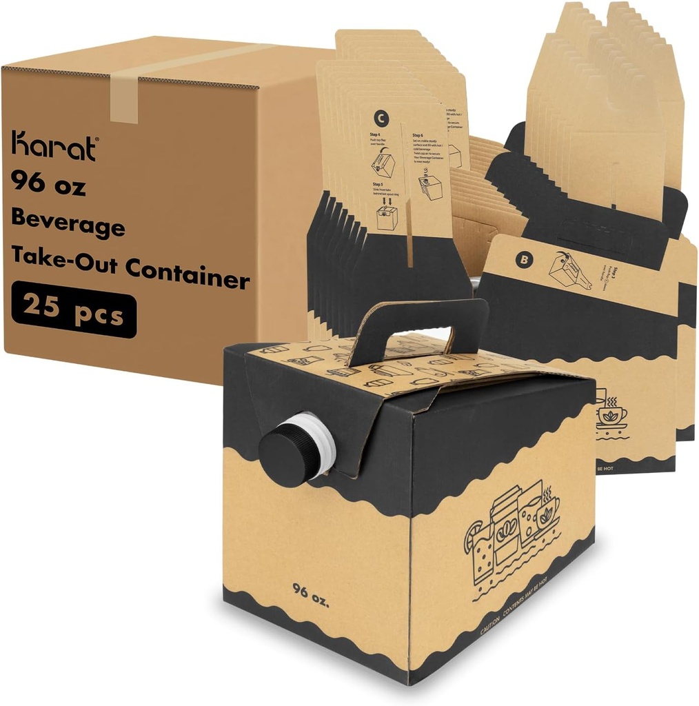 Karat 96 oz Disposable Coffee Dispensers [25 Pack] - Insulated Bulk Coffee Containers with Handle for Hot/Cold Beverages | Leak-Proof for Parties, Catering, Office