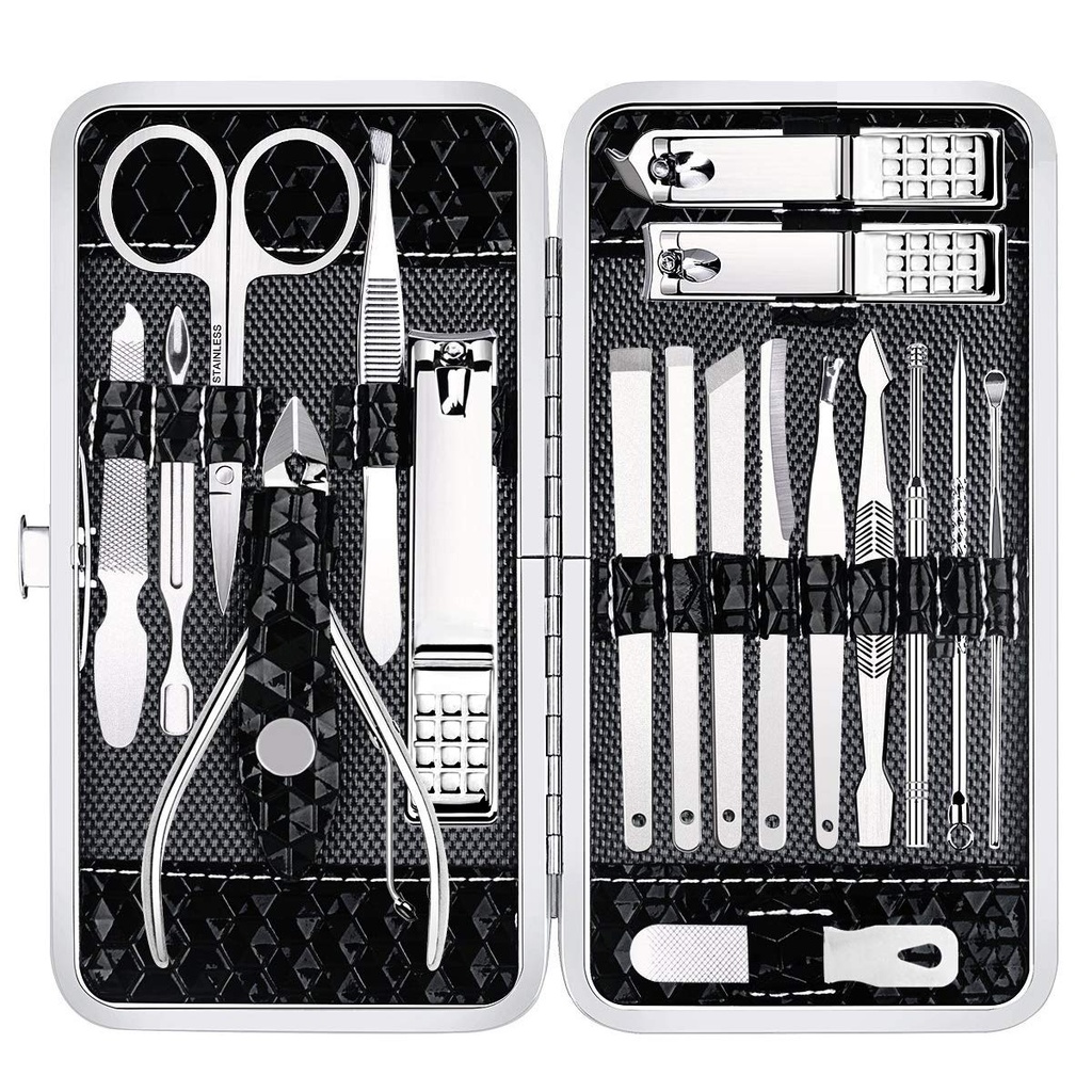 Nail Clippers Set Fingernail and Toenail Clipper Cutters, 18Pcs Manicure Pedicure Kit Professional Grooming Kits, Nail Care Tools with Travel Case Stocking Stuffers Gifts for Men Women Parent