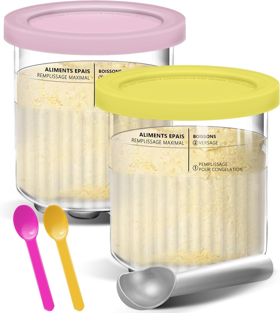 24 oz Deluxe Creami Pints and Lids for Ninja - 2 Pack 11-in-1 Creamy Icecream Containers Cups Jars Tubs Canisters Set, Smoothie Pot Compatible with NC501 NC500 Series Creamer Ice Cream Maker Machine