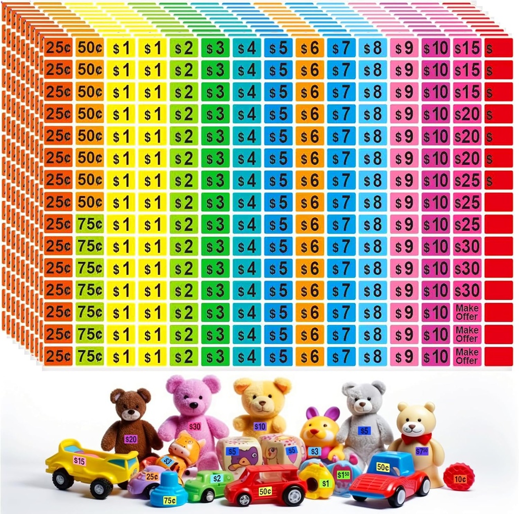 2250 Pcs Garage Sale Stickers, Yard Sale Price Stickers, Price Tag Labels Stickers for Yard Sale Supplies, Garage Sale Supplies, 1/2" X 3/4" Removable Pricing Labels