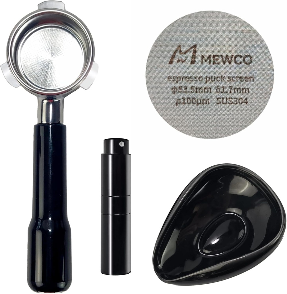 54mm Coffee Bottomless Portafilter and Espresso Puck Screen and Coffee Dosing Cup and Spray Bottle Set for Brevile BES870XL 870BSXL 878BSS 880BSS 840XL Replacement Parts Bottomless Portafilter 4 in 1