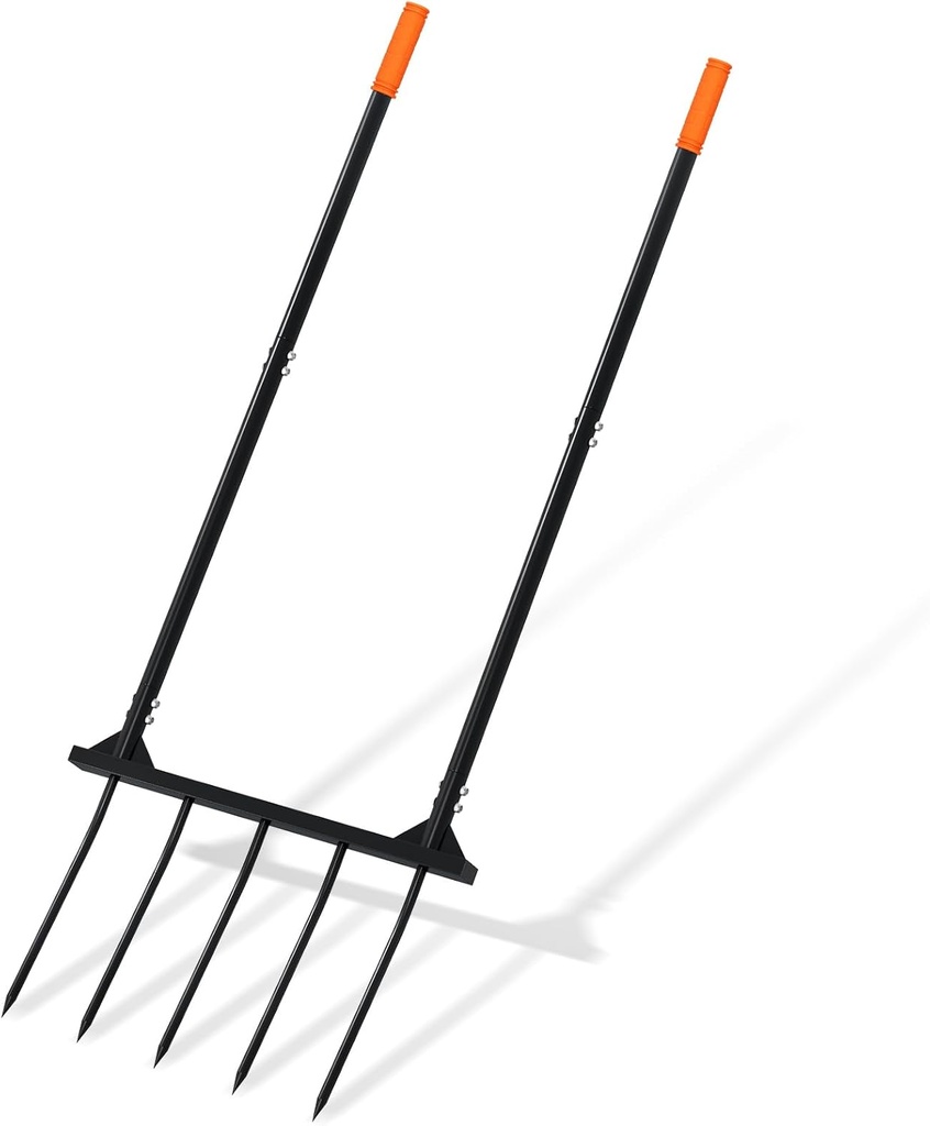 Broad Fork Garden Tool, Ergonomic Design - for Farms, Gardens, Vegetable plots, for Easy Turning of The Soil, Removal of Weeds, 5 Wide Fork Hand Cultivator Black