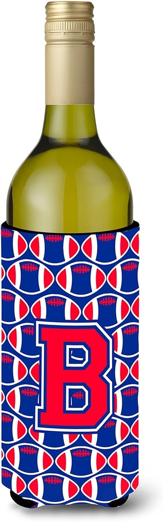 Caroline's Treasures CJ1076-BLITERK Letter B Football Harvard Crimson and Yale Blue Wine Bottle Hugger Bottle Cooler Sleeve Hugger Machine Washable Collapsible Insulator Beverage Insulated Holder