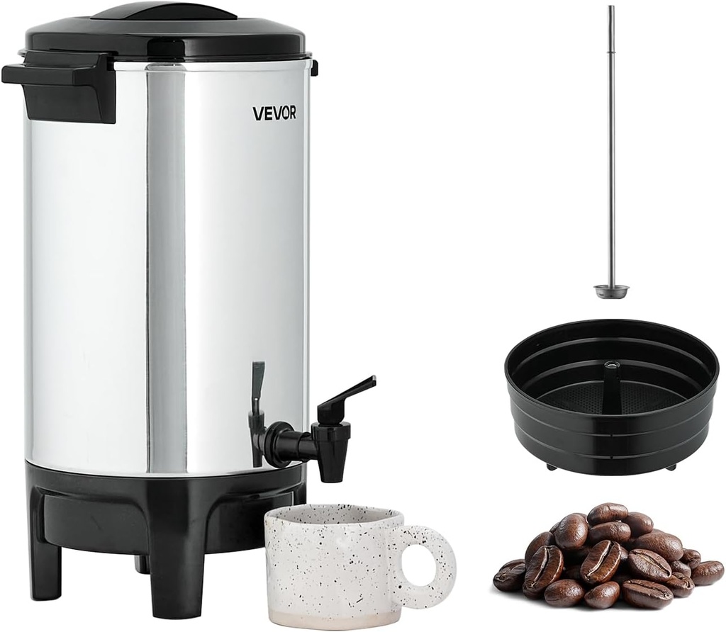 VEVOR Commercial Coffee Urn, 30 Cup 4.5 L Hot Beverage Dispenser with Dripless Faucet, Quick-Brewing Commercial Coffee Maker, Automatic Temperature Control, for Catering, Party, Church & Restaurant