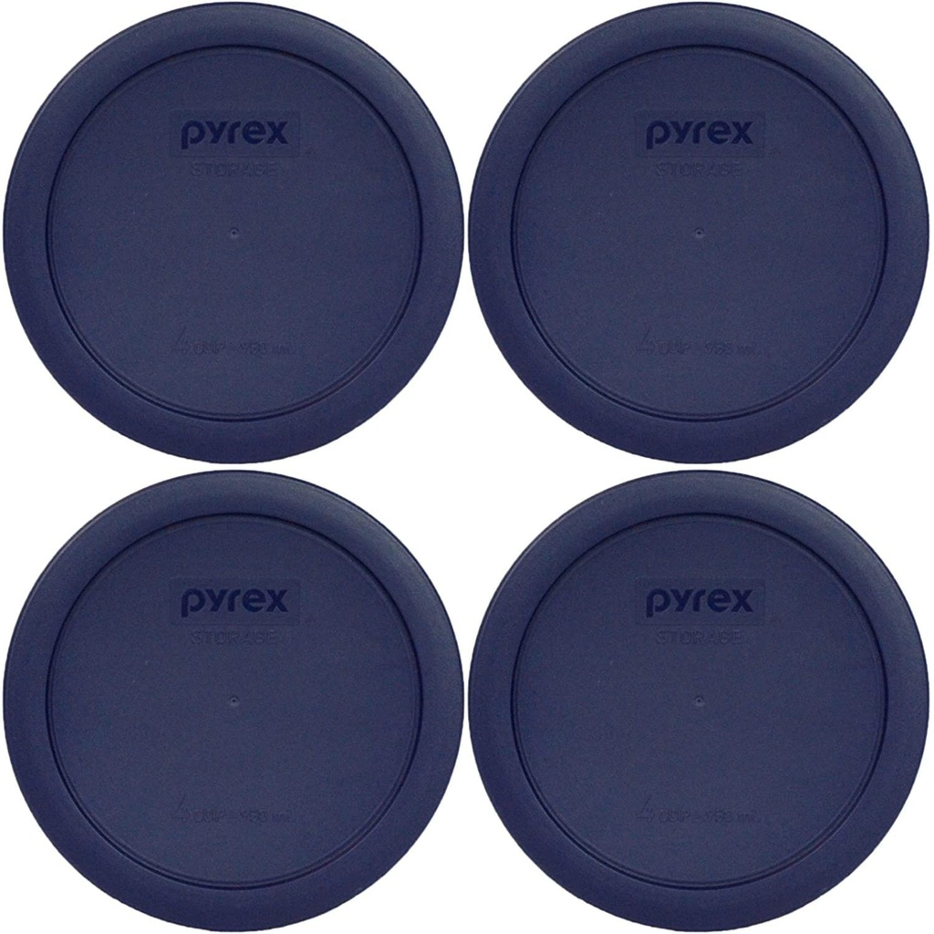 Pyrex Bundle - 4 Items: 7201-PC 4-Cup Blue Round Plastic Lids - Original Genuine Pyrex - Made In The USA
