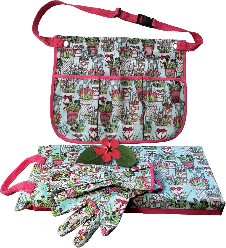 Trenton Gifts 3 Piece Plant Design Garden Set: Garden Apron, Kneeling Pad & Gardening Gloves - Ideal Gifts for Women, Men, and Beginners Gardeners
