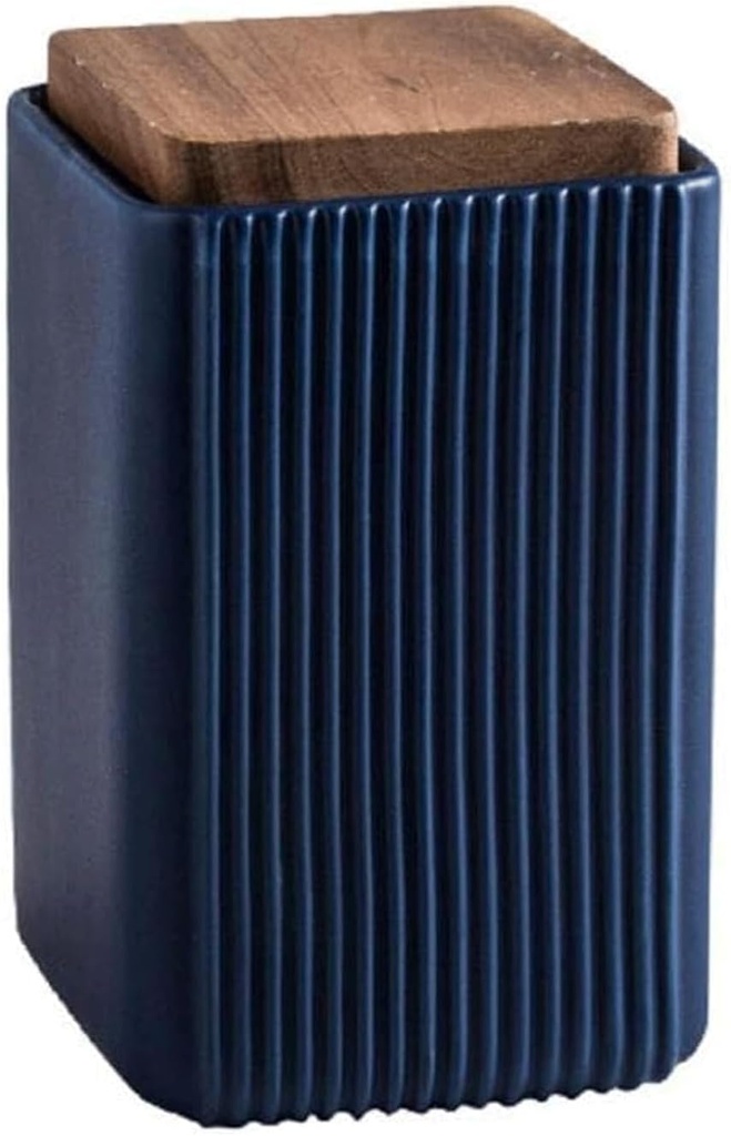 Kitchen Snacks Storage Canister Coffee Canister Square Ceramic Cookie Jars with Airtight Wooden Lid for Coffee Bean, Tea, Spices Canister Sets