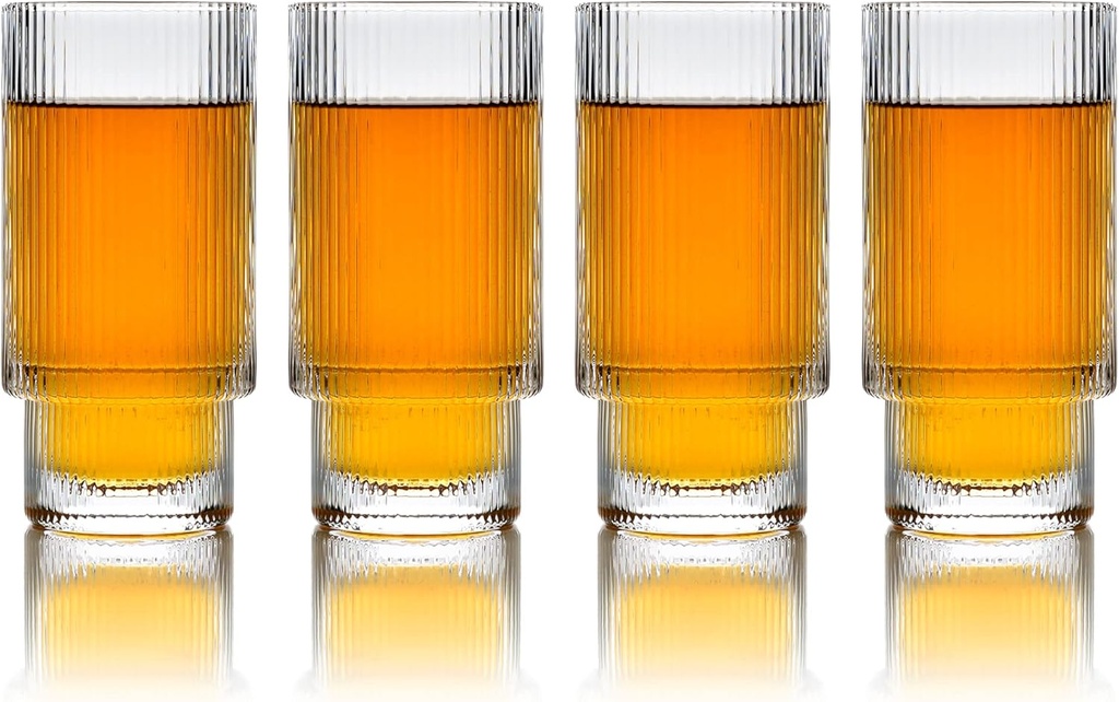 Greenline Goods Ripple Drinking Glasses - 12 oz Modern Kitchen Glassware Set Unique Vintage Cups For Weddings, Cocktails Or Modern Bar - Set of 4