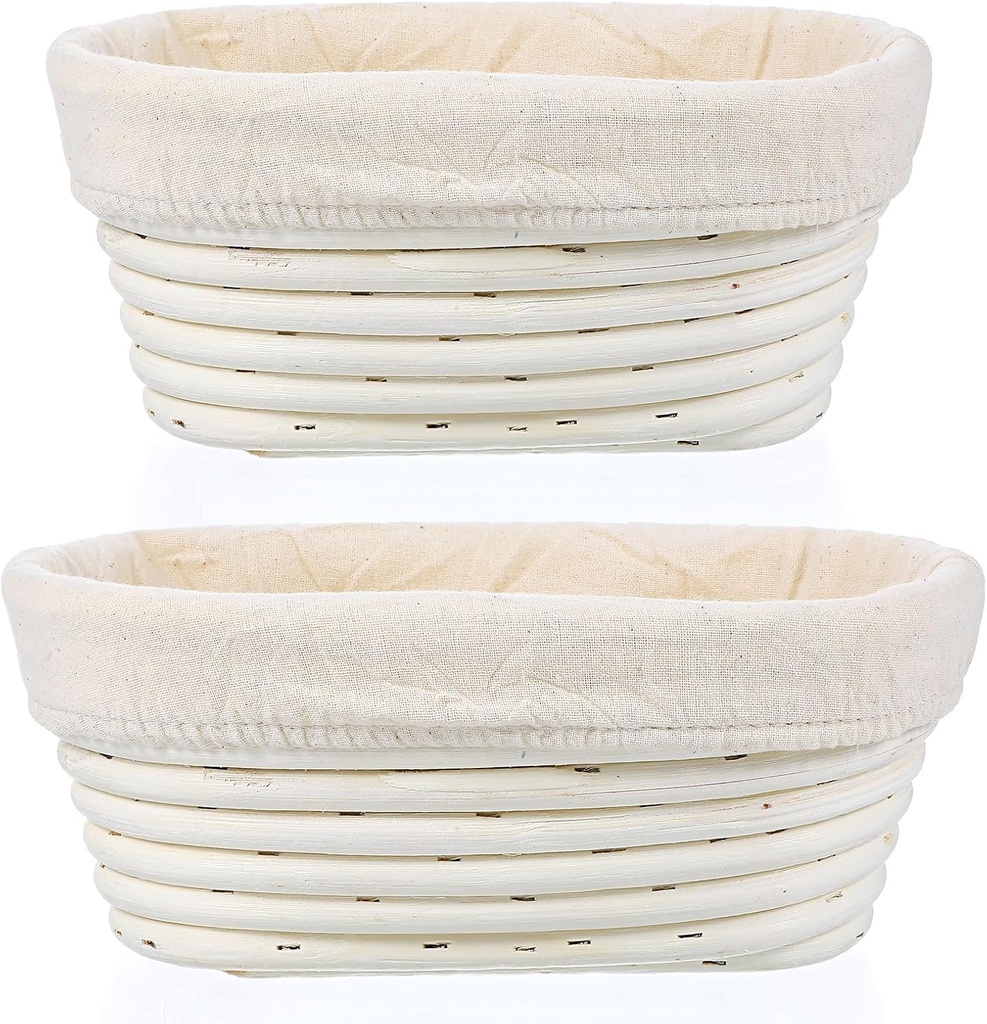 2 Pack Bread Proofing Baskets Oval Shaped Dough Proofing Bowls with Liner Handmade Rattan Banneton Sourdough Bread Making Supplies for Home Sourdough Bakers Baking