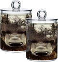 Acrylic Plastic Clear Jar with Lid, Forest Tree Bear Face Airtight Storage Jar 2 Pack Kitchen Storage Containers for Cookie Snack Candy