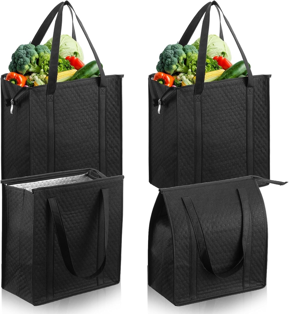 8 Pack Insulated Grocery Bags, Large Insulated Cooler Bag with Zipper Reusable Shopping Totes Foldable Thermal Tote for Hot Cold Food Pizza Delivery Travel Groceries Freezer(13" x 12" x 7")